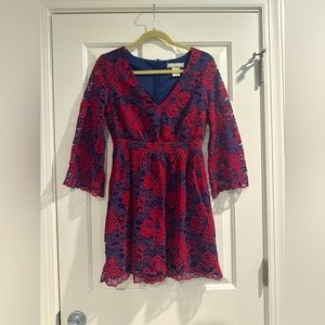 Navy Mini Dress with Red Lace Overlay.  Size small.